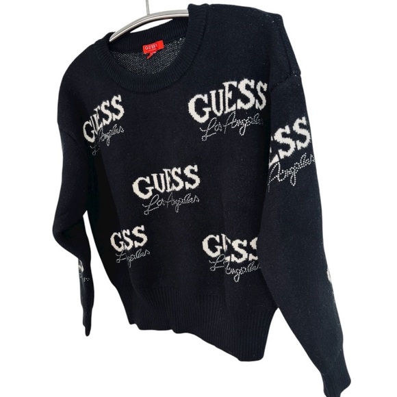 GUESS Black and White All Over Logo Crewneck Women’s Sweater Size Small - Picture 2 of 8